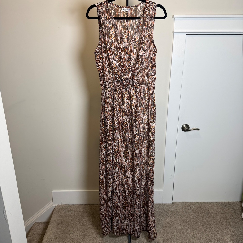 Kut from the Kloth Maxi Dress Womens Large Brown Animal Print Boho Sleeveless